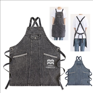 Washed Denim Utility Apron With Pockets